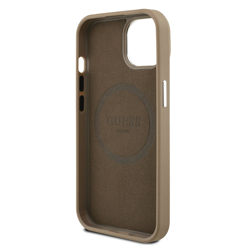 Guess iPhone 15 Orjinal Lisanslı M-safe Şarj Özellikli Grained Triangle Kılıf Guess iPhone 15 Orjinal Lisanslı M-safe Şarj Özellikli Grained Triangle Kılıf